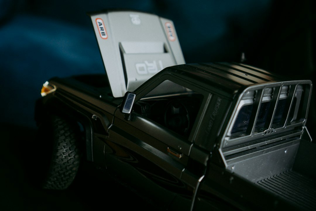 A model truck has its hood up